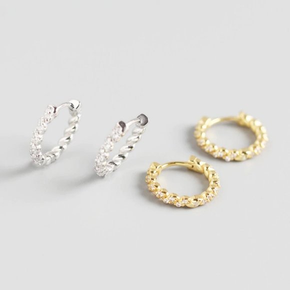 *NEW 925 Sterling Silver Braided Diamond Hoops - Picture 7 of 10